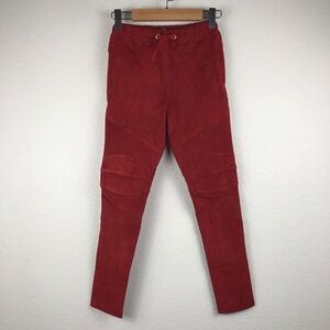 Balmain Boys Red Lamb Suede Moto Pants Size 8‎